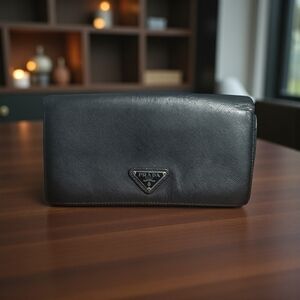 Prada Black Leather Long Wallet